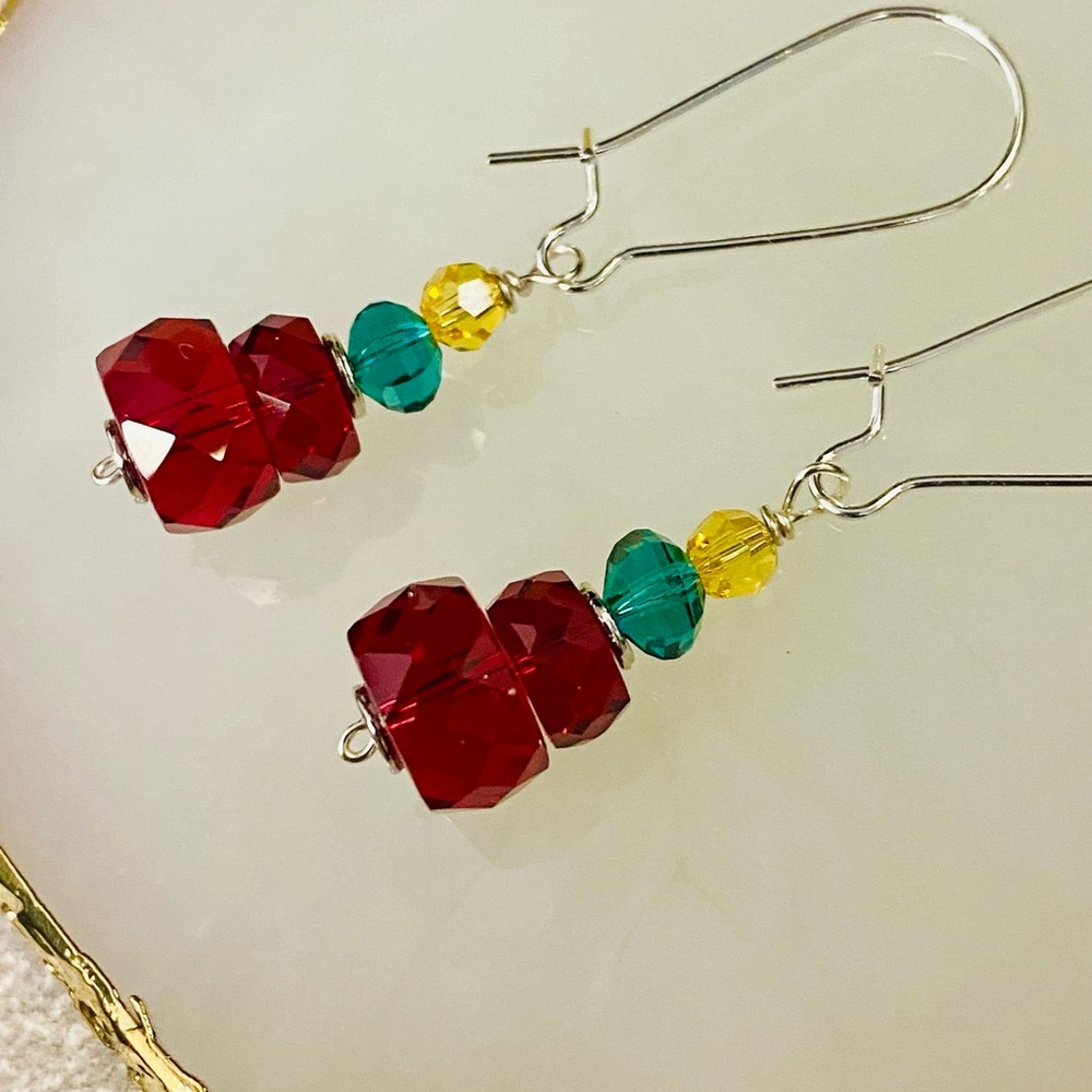 Xmas Colors Earrings Crystal Sparkly